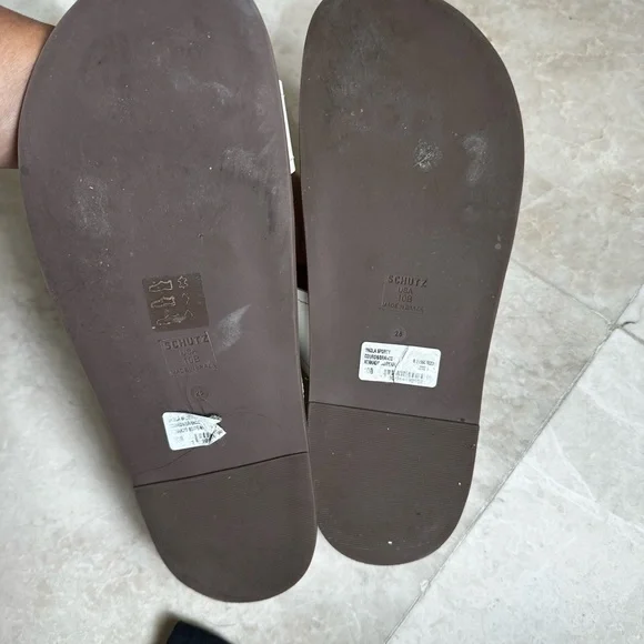 SCHUTZ White and Gold Double Strap Sandals - Picture 7 of 8